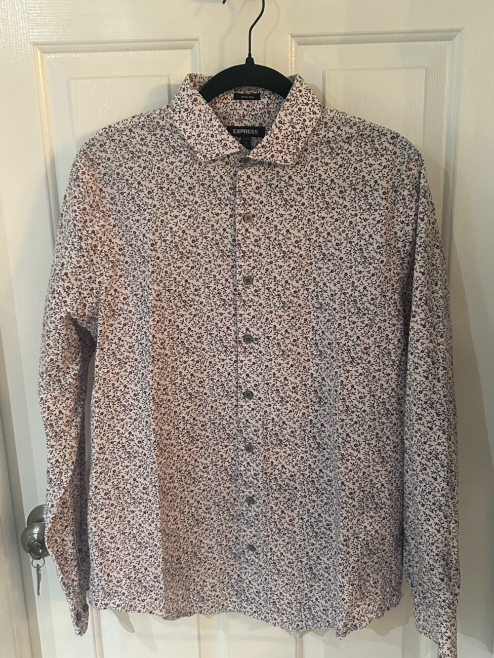 Express Men’s Maroon Floral Print Button-Down Shirt